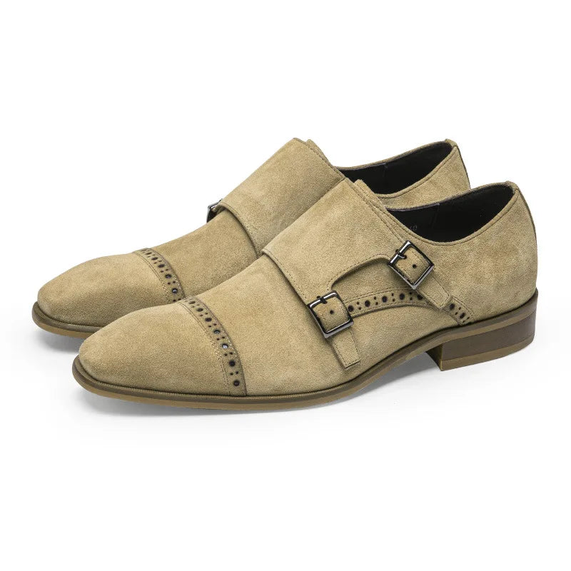 Sorelli suede leather double monk strap khaki