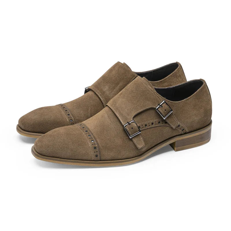 Sorelli suede leather double monk strap brown