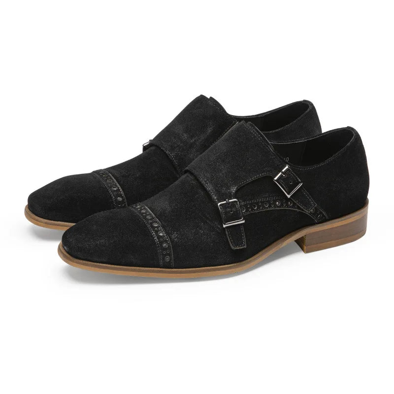 Sorelli suede leather double monk strap black