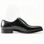 Load image into Gallery viewer, Classic black leather Oxford dress shoe with closed lacing on white background
