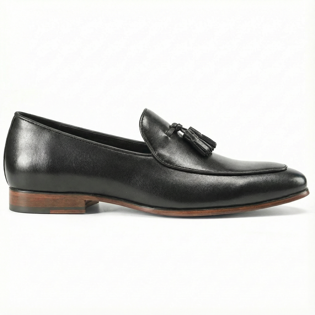 mens black tassel loafer in full grain leather - St. Rovanni