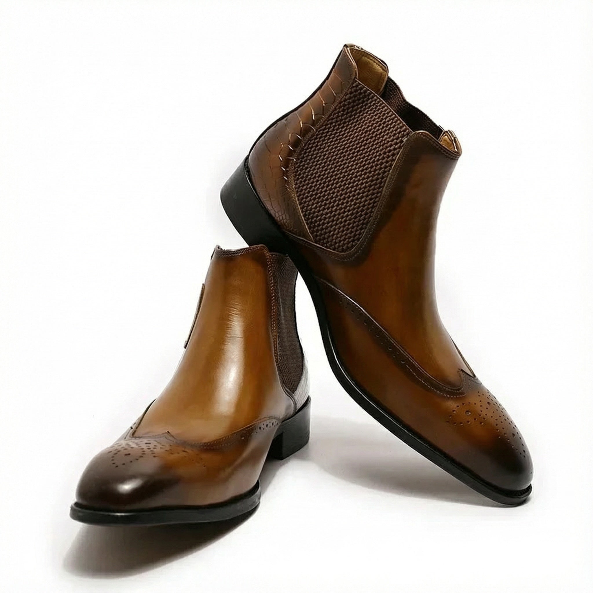 Cuiren Chelsea Monk Strap Brogue Boot - Brown