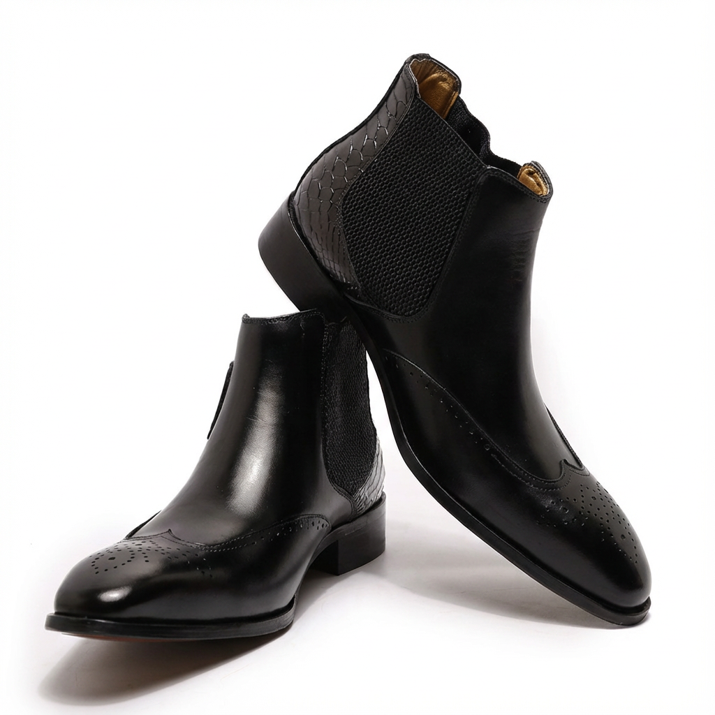 Cuiren Chelsea Monk Strap Brogue Boot - Black