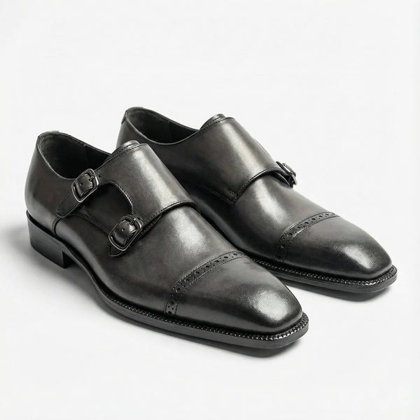Handcrafted Silven Double Monk Strap - Grey