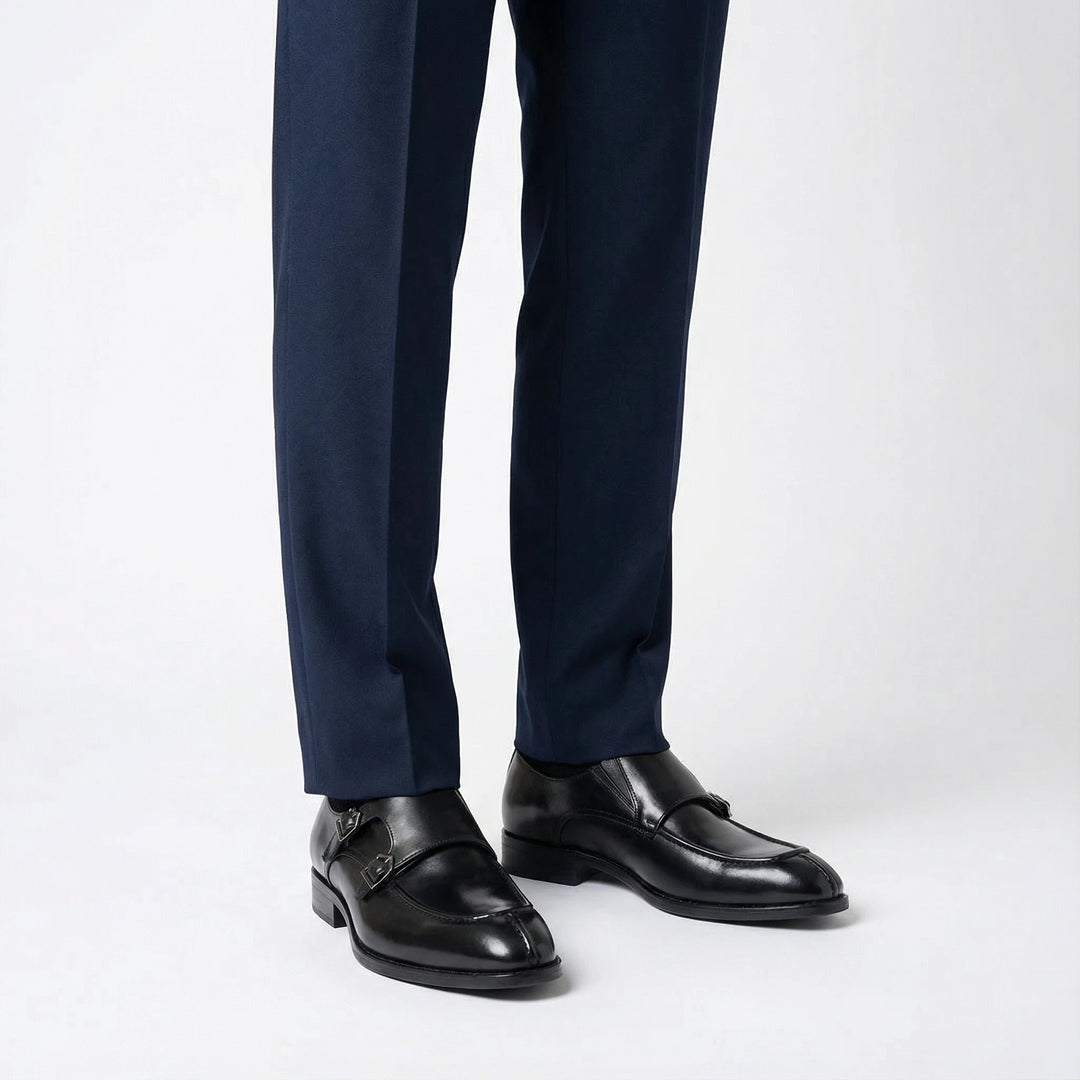 Handcrafted Altiere Double Monk Strap - Black