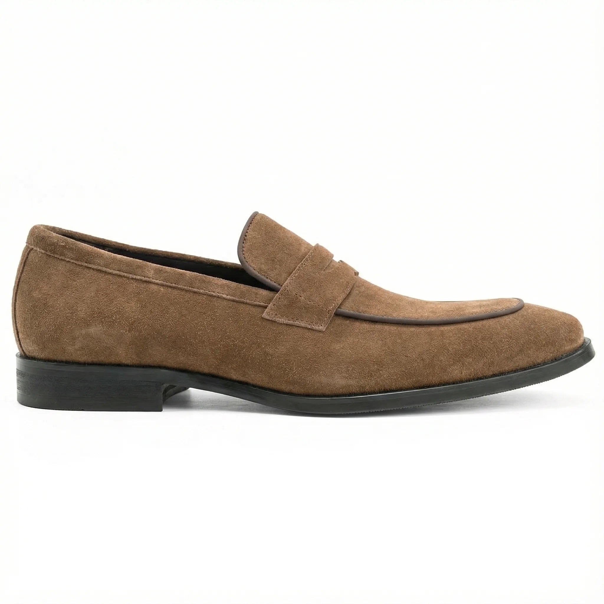 mens suede brown penny loafer - St. Rovanni