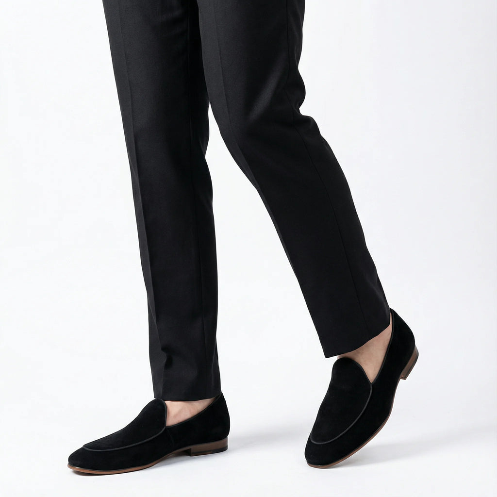 outfit men black suede loafer