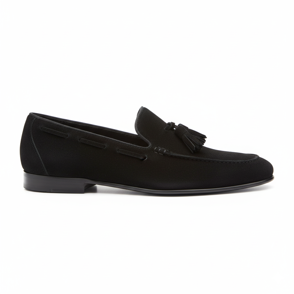 Handcrafted Velano Suede Leather Loafers - Black