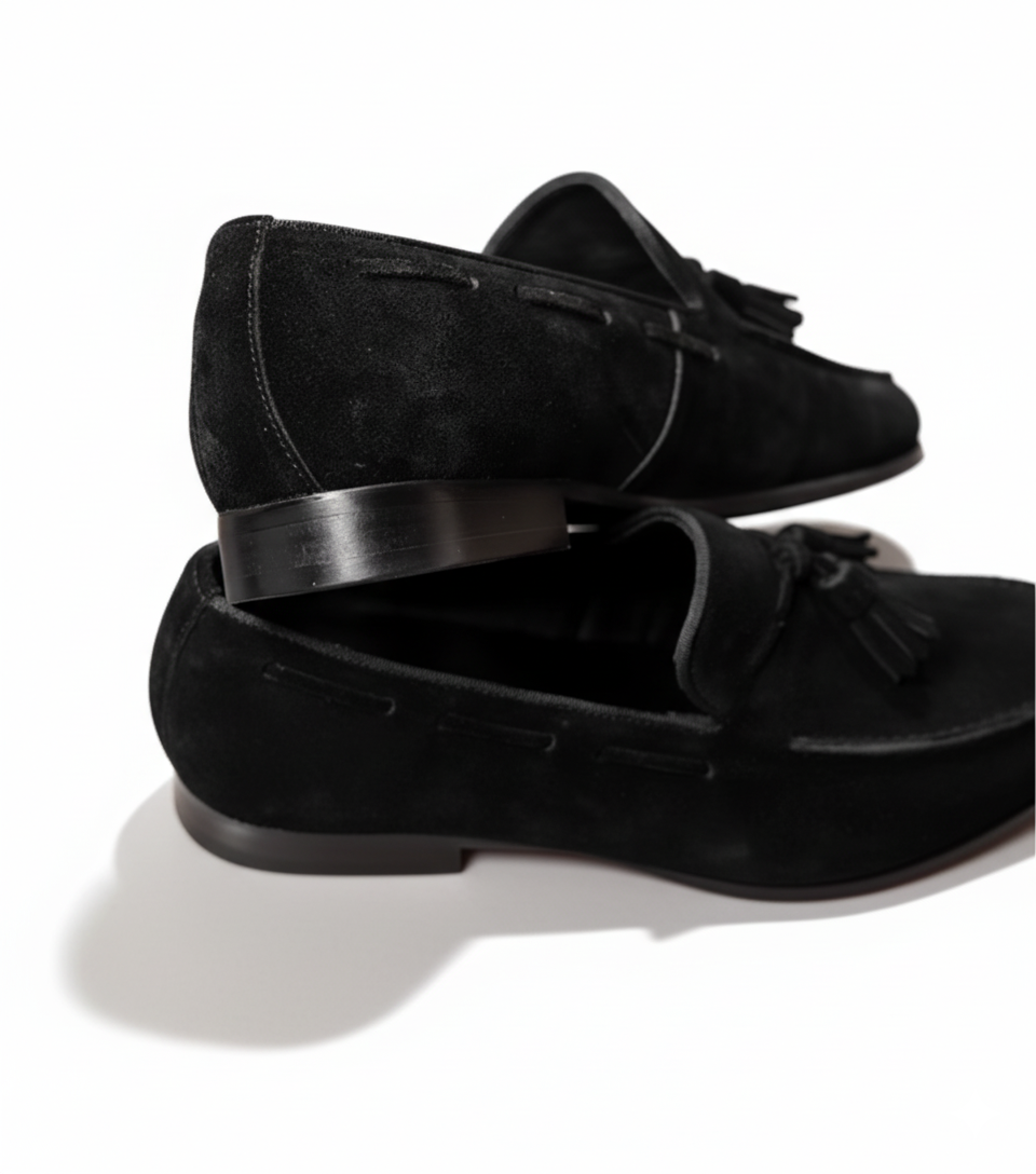 Handcrafted Velano Suede Leather Loafers - Black