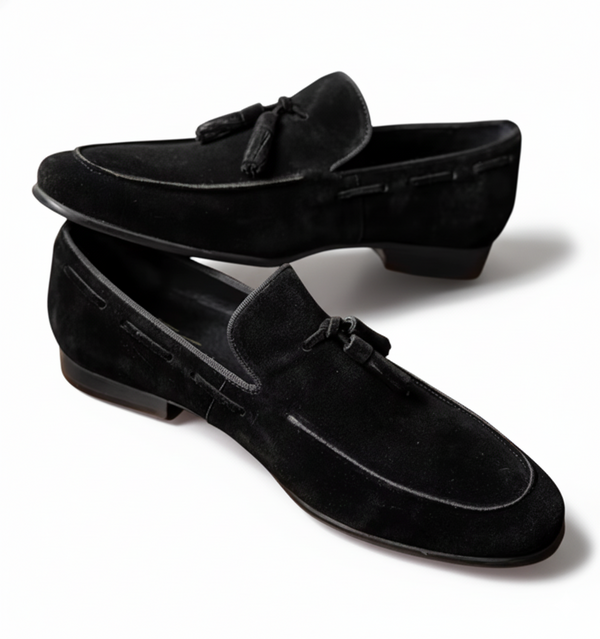 Handcrafted Velano Suede Leather Loafers - Black