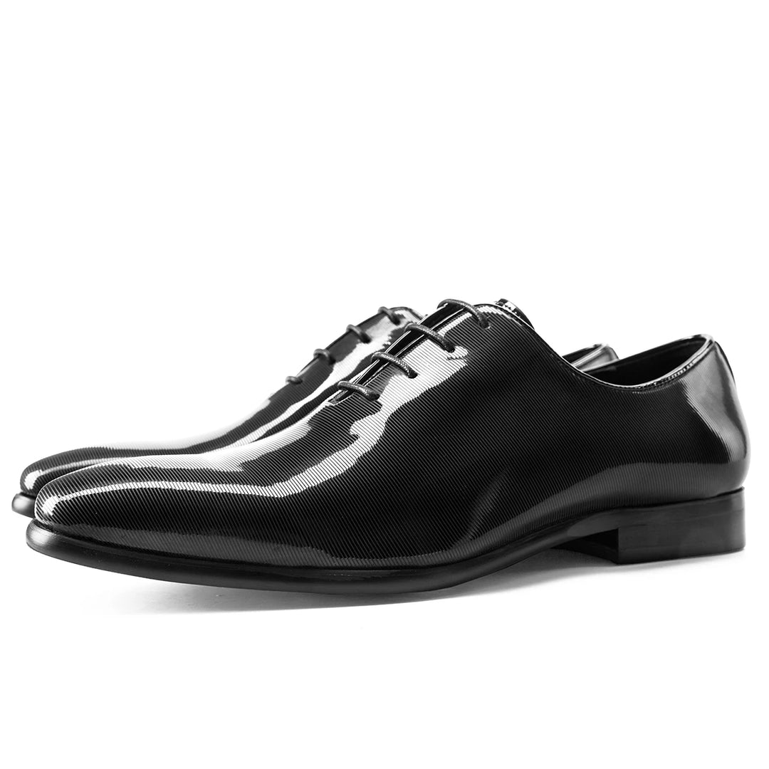 Langford Oxford Wholecut - Black Shiny Chalk Stripe