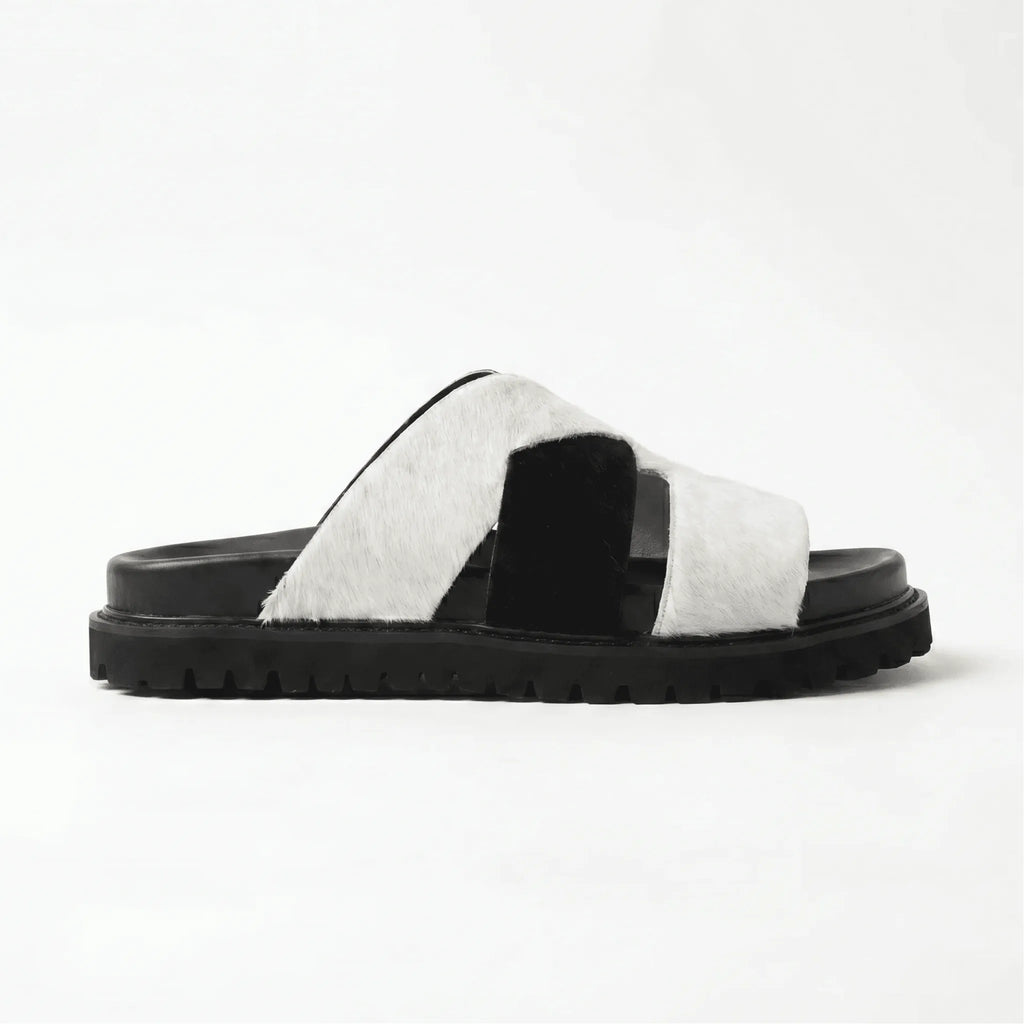 Marbella Cross-Strap Sandal - White and Black