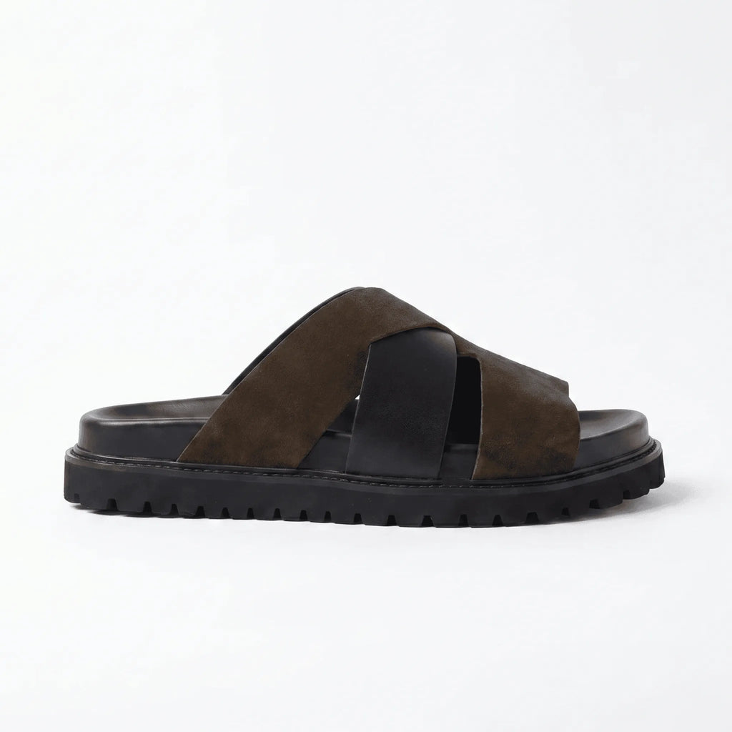 Marbella Cross-Strap Sandal - Coffee and Black