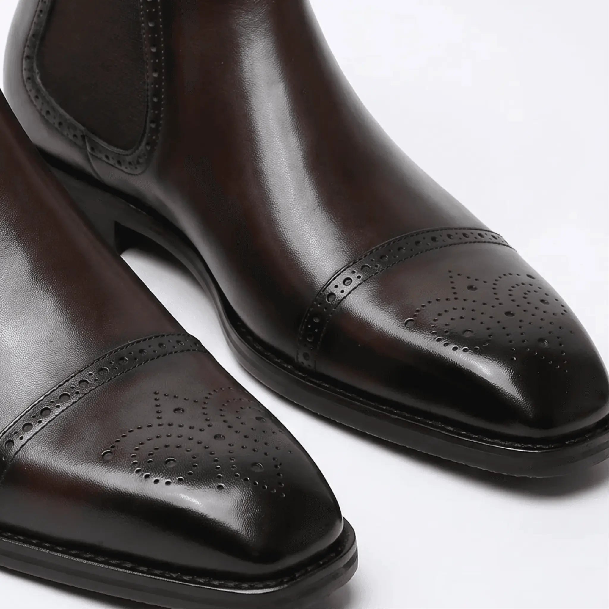 Lorvain Chelsea Brogue Cap-Toe Boot - Coffee