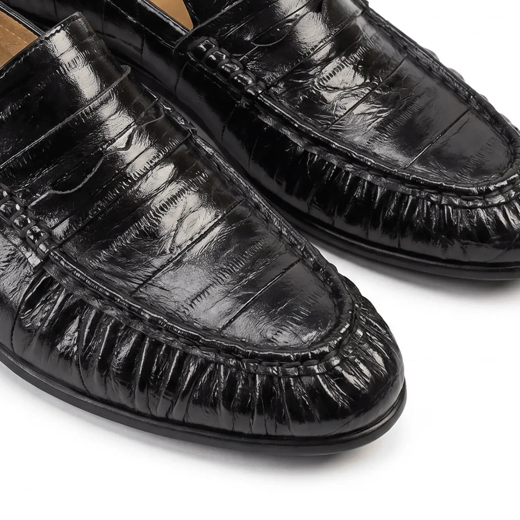 Marvoux Eel Leather Penny Loafer - Black