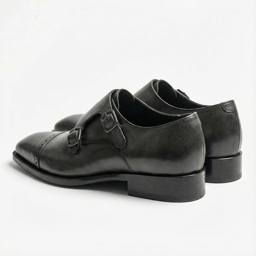 Handcrafted Silven Double Monk Strap - Grey