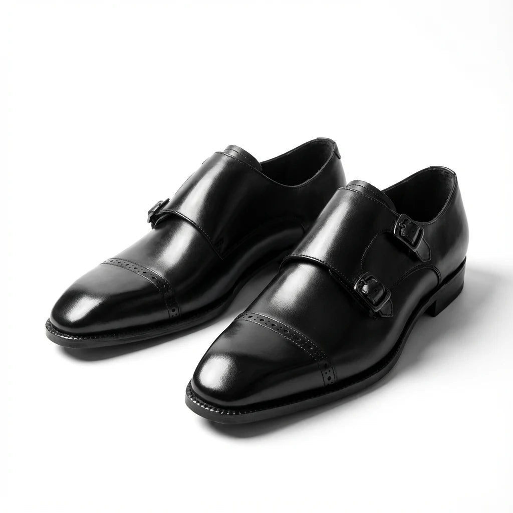 Handcrafted Silven Double Monk Strap - Black