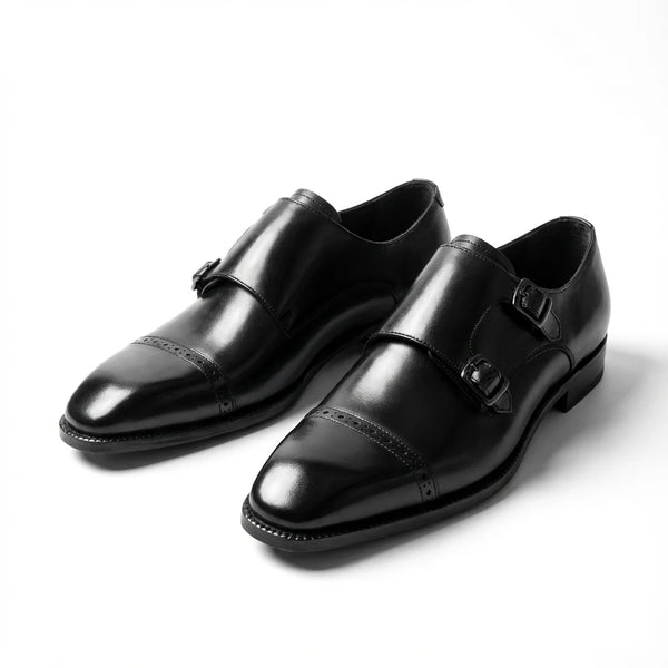 Handcrafted Silven Double Monk Strap - Black