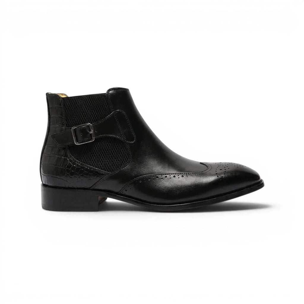 Cuiren Chelsea Monk Strap Brogue Boot - Black