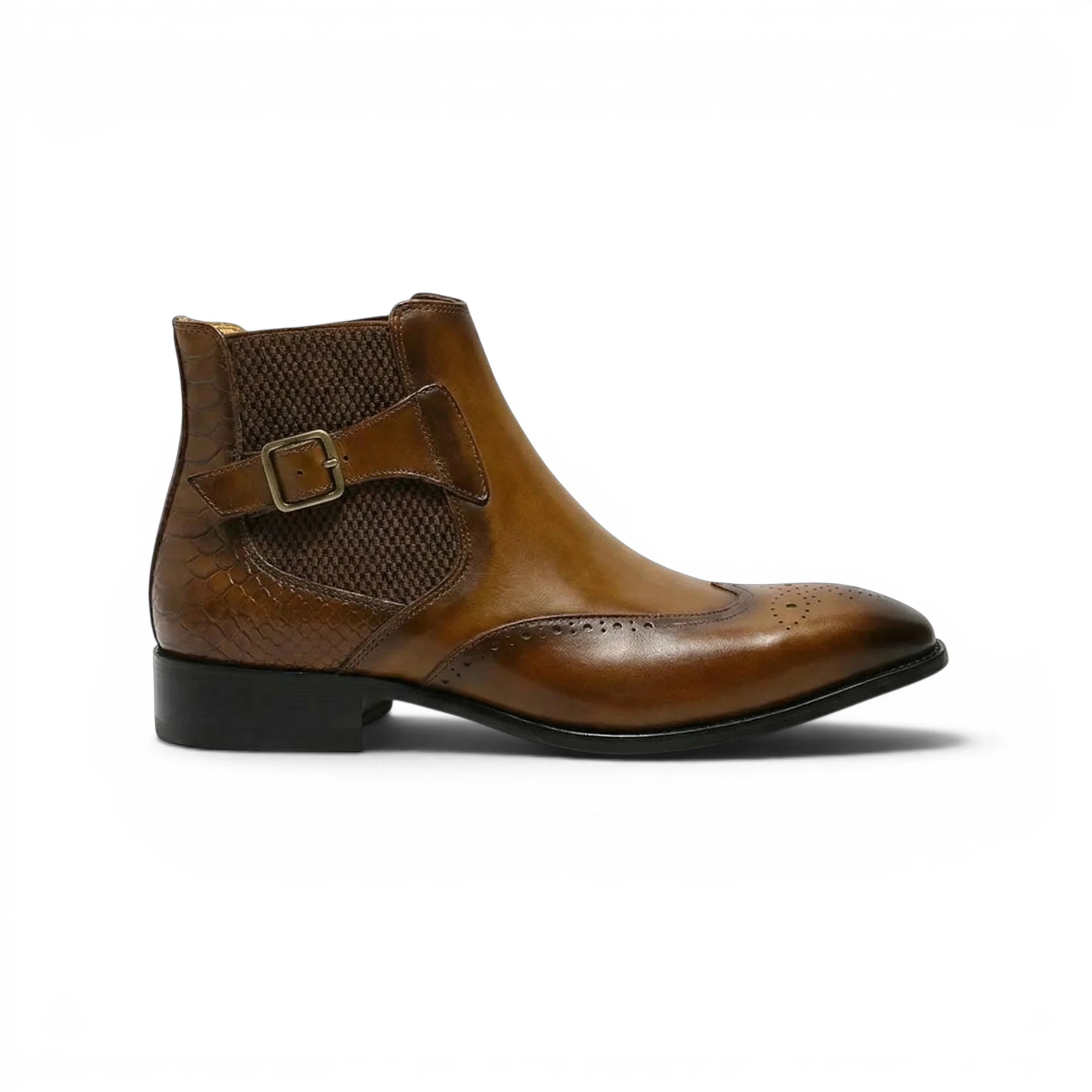 Cuiren Chelsea Monk Strap Brogue Boot - Brown