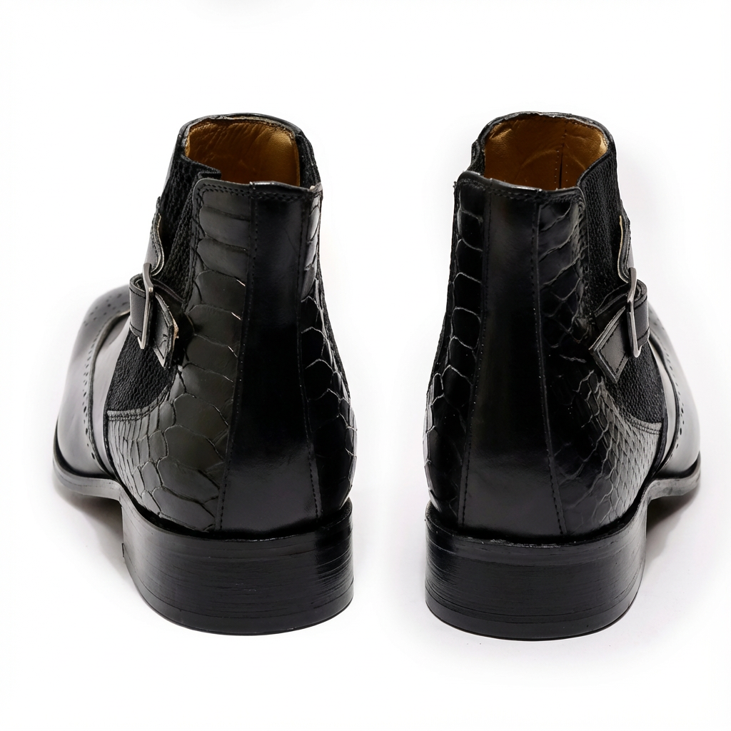 Cuiren Chelsea Monk Strap Brogue Boot - Black