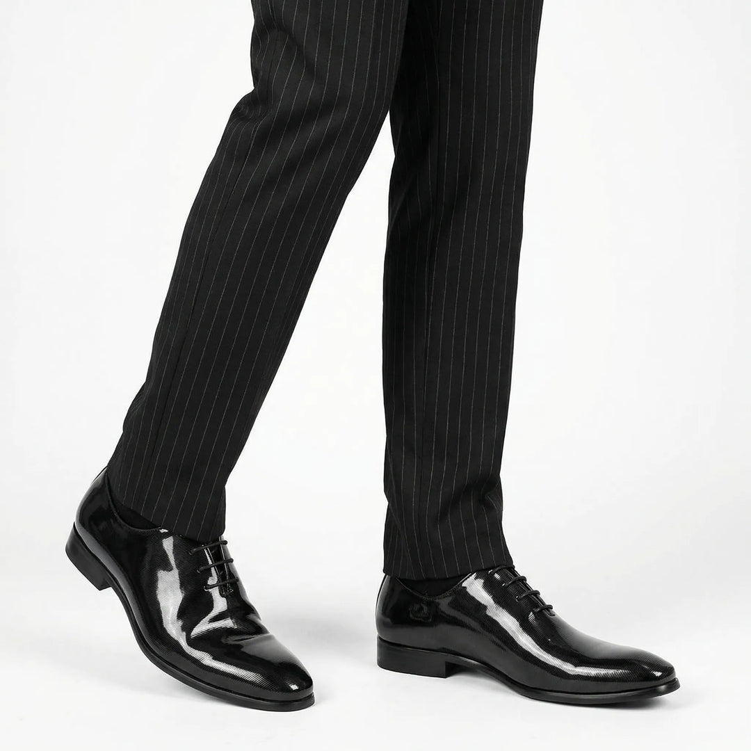 Langford Oxford Wholecut - Black Shiny Chalk Stripe