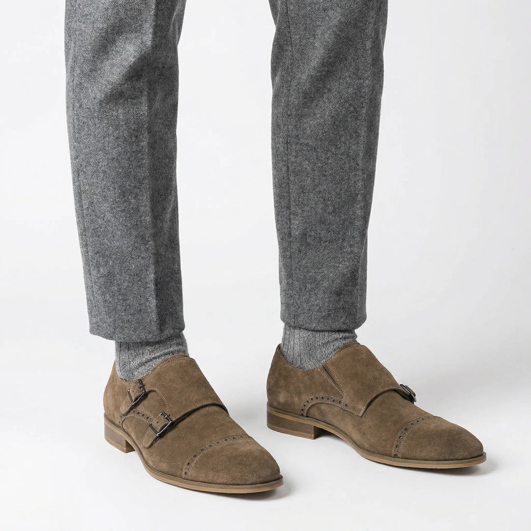 Sorelli Suede Leather Double Monk Strap - Brown