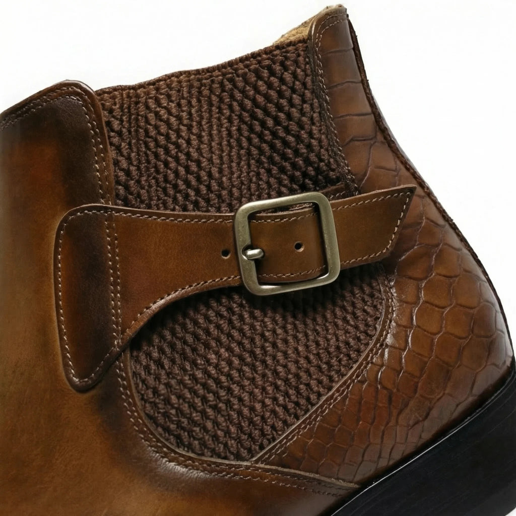 Cuiren Chelsea Monk Strap Brogue Boot - Brown