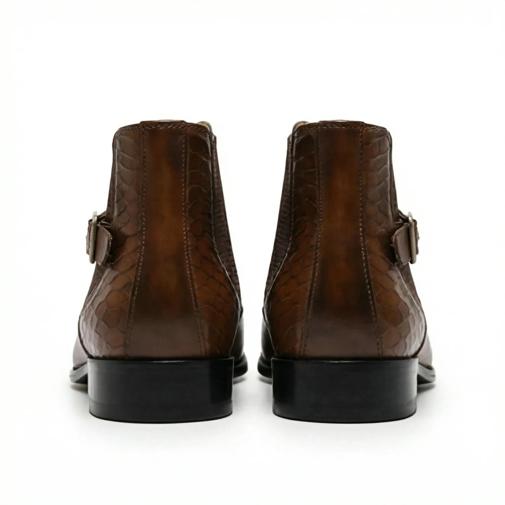 Cuiren Chelsea Monk Strap Brogue Boot - Brown