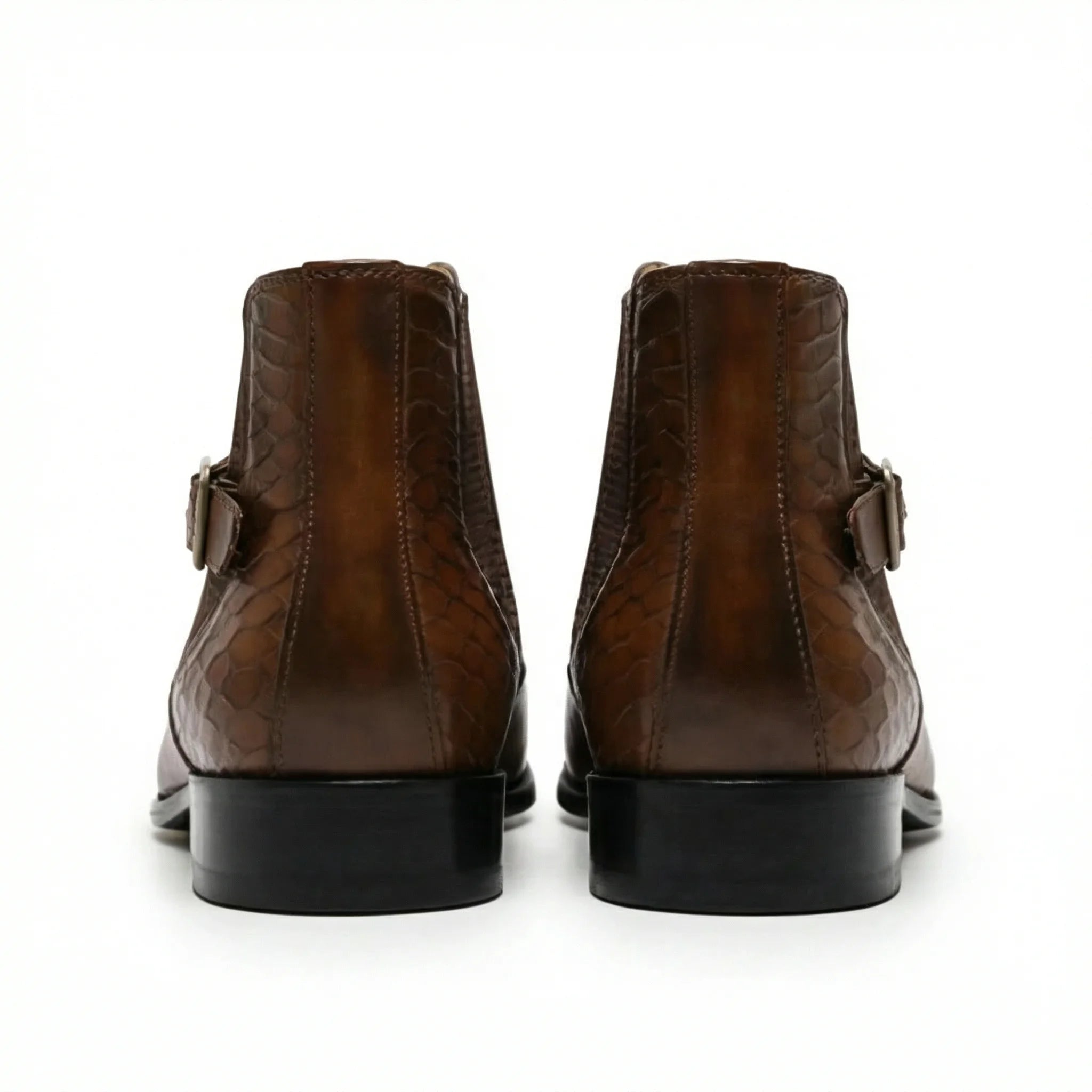 Cuiren Chelsea Monk Strap Brogue Boot - Brown