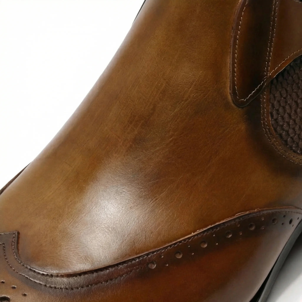 Cuiren Chelsea Monk Strap Brogue Boot - Brown