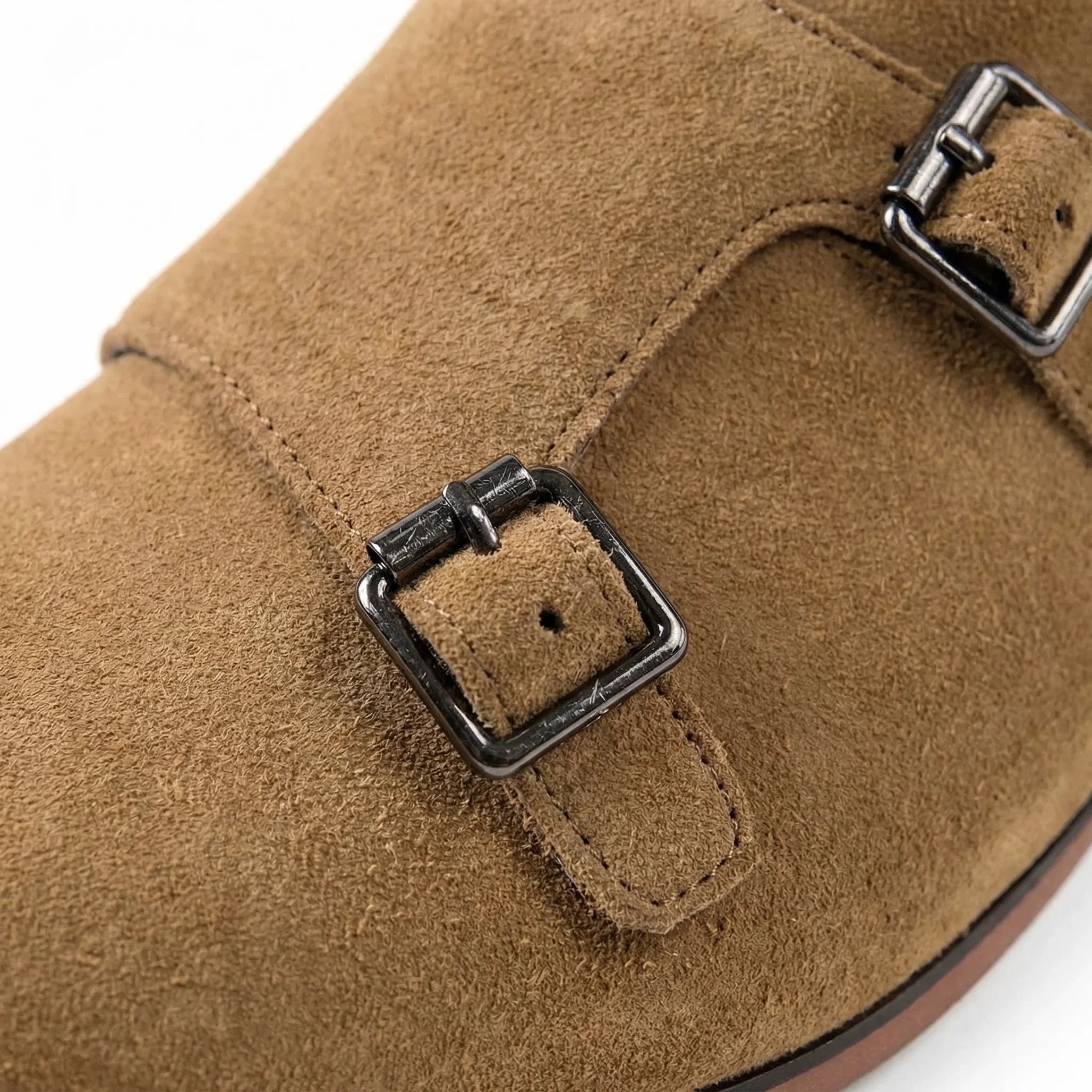 Sabbia Suede Loafer Double Monk Strap - Camel
