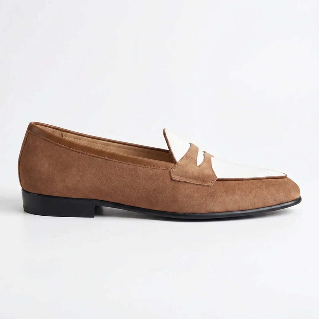 Amalfi Panel Loafer - Cognac Brown and White