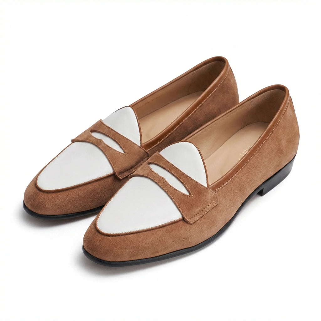 Amalfi Panel Loafer - Brown and White