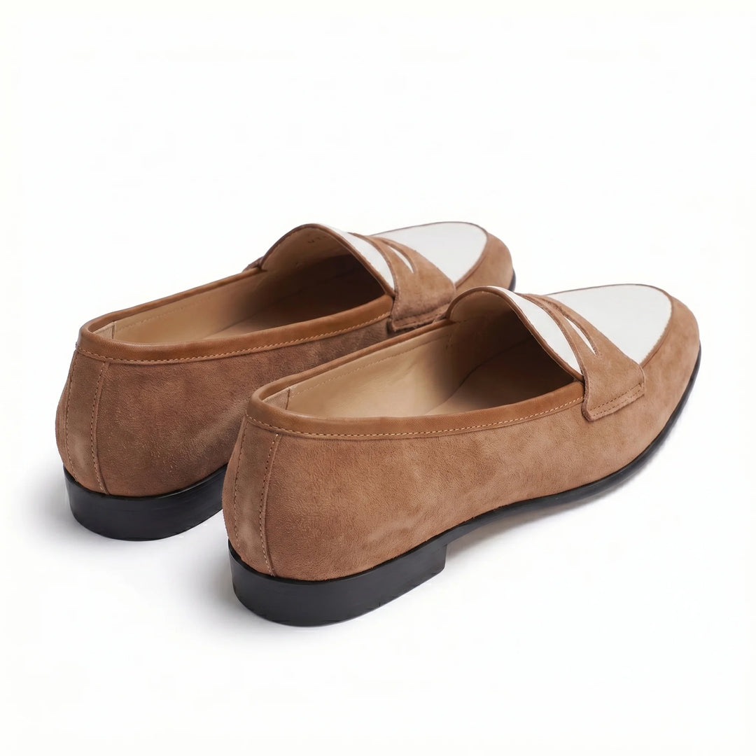 Amalfi Panel Loafer - Cognac Brown and White
