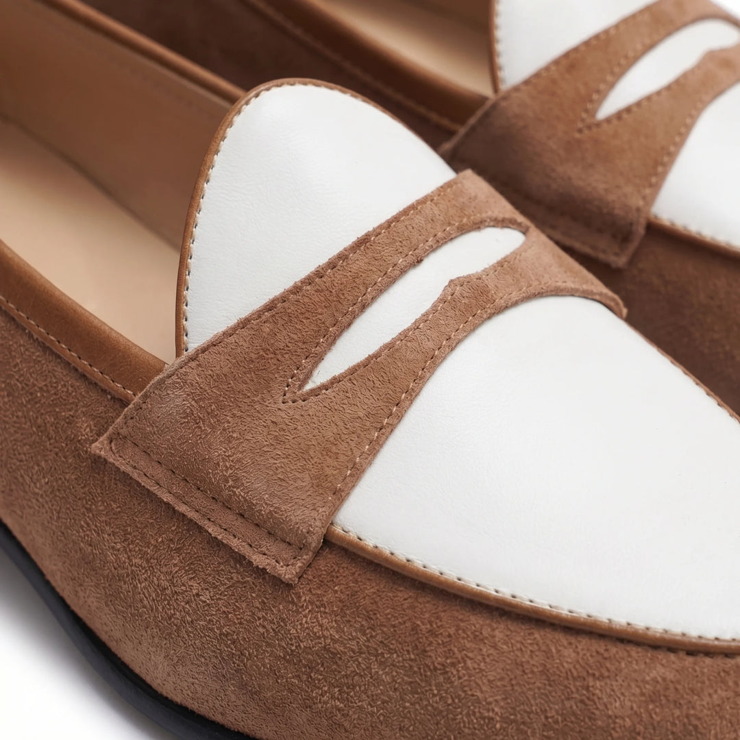 Amalfi Panel Loafer - Cognac Brown and White