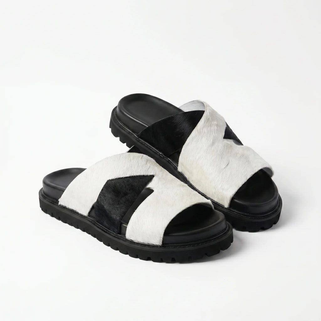 Marbella Cross-Strap Sandal - White and Black