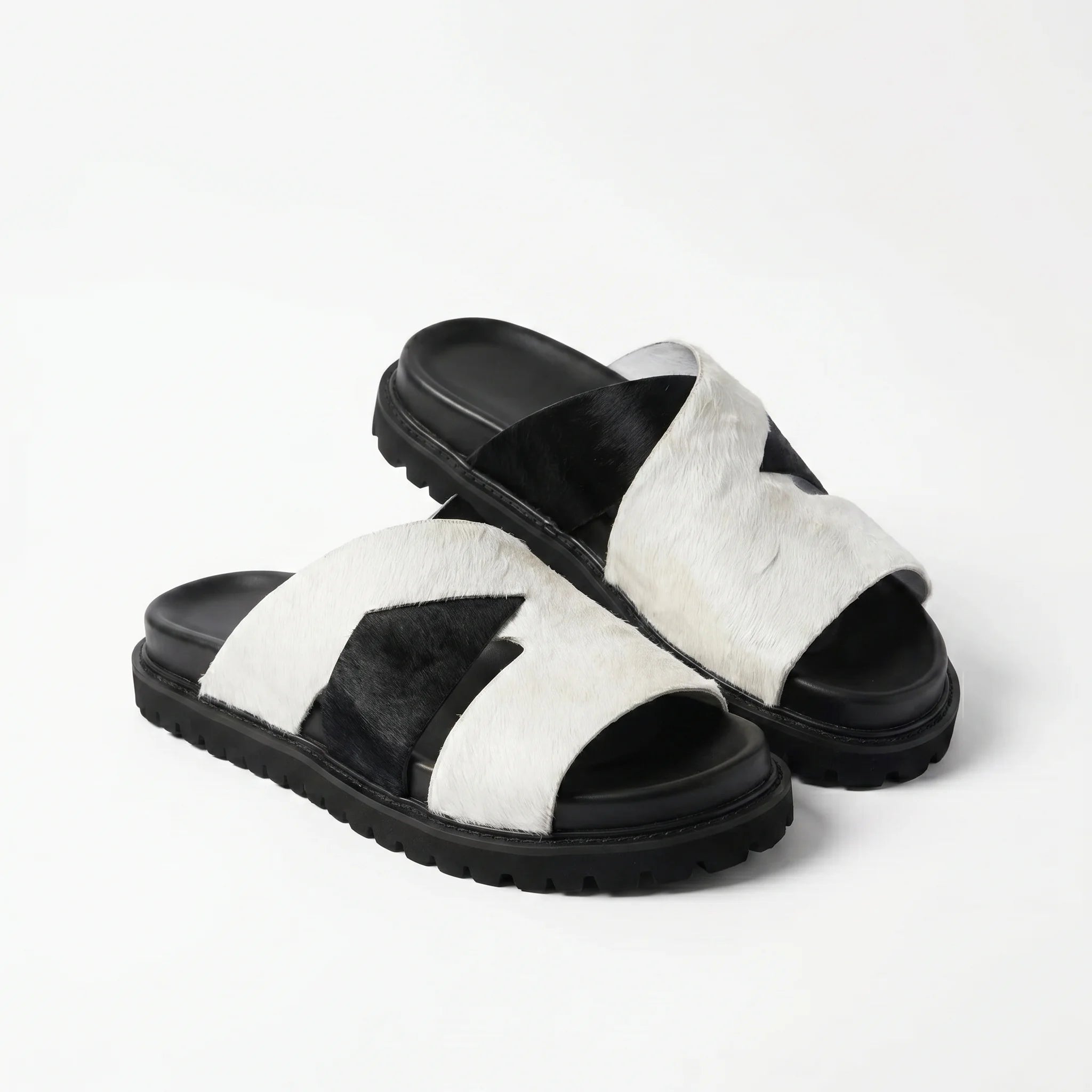 Marbella Cross-Strap Sandal - White and Black
