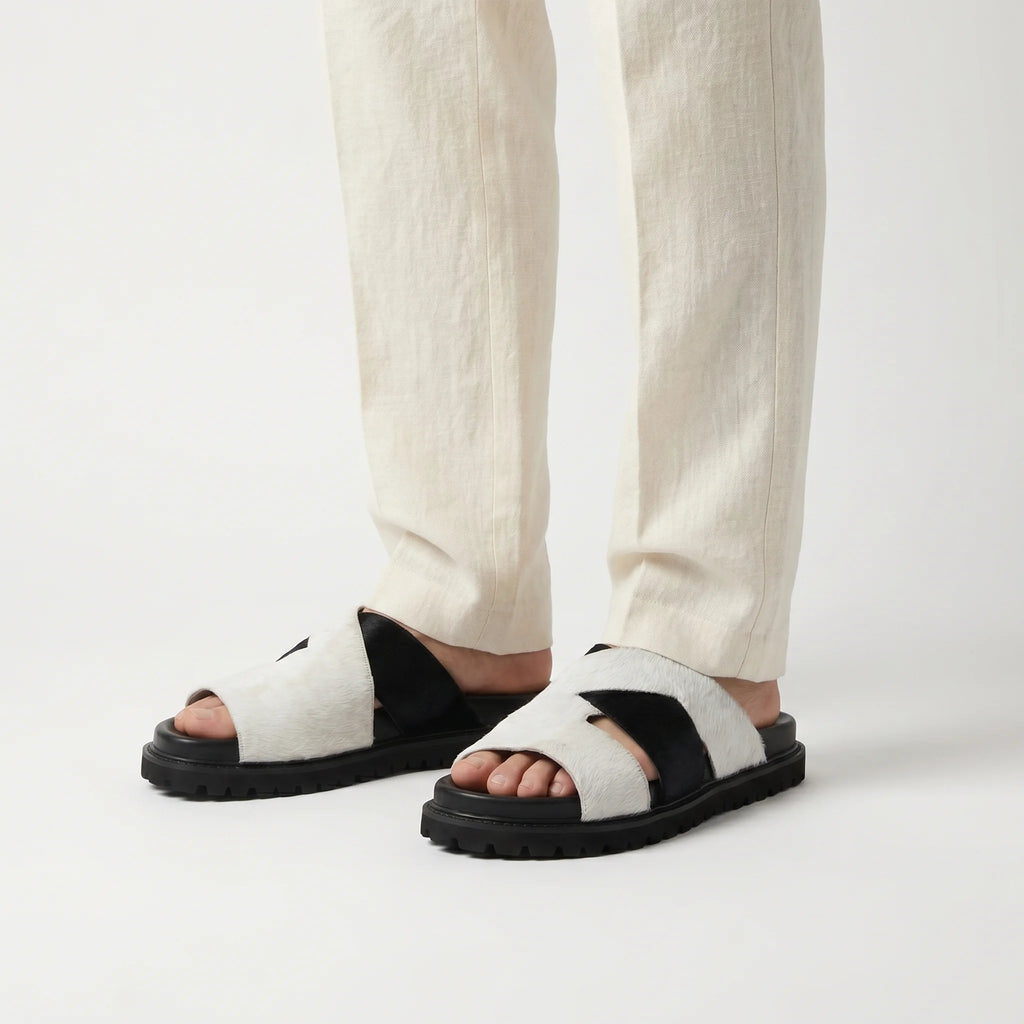 Marbella Cross-Strap Sandal - White and Black