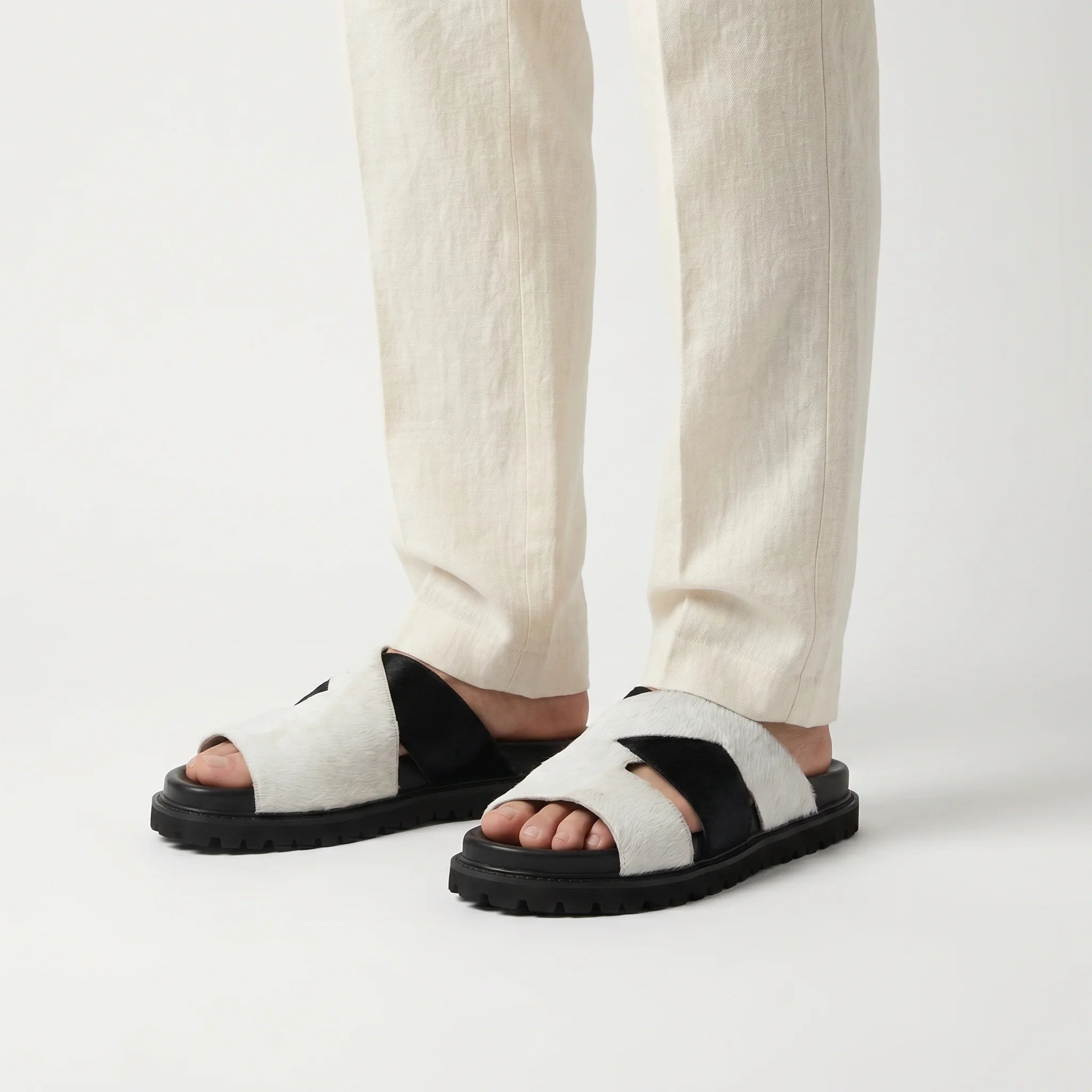 Marbella Cross-Strap Sandal - White and Black