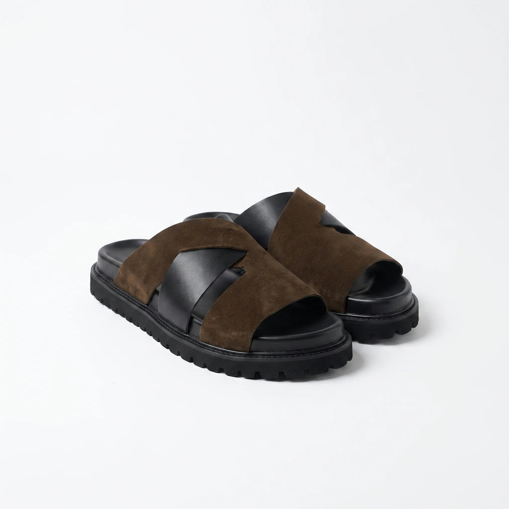 Marbella Cross-Strap Sandal - Coffee and Black