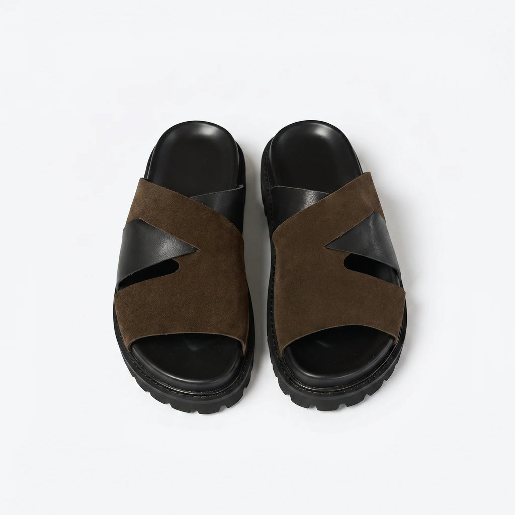 Marbella Cross-Strap Sandal - Coffee and Black