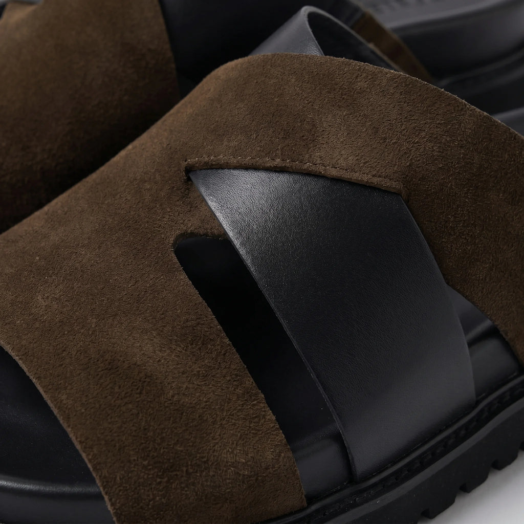 Marbella Cross-Strap Sandal - Coffee and Black