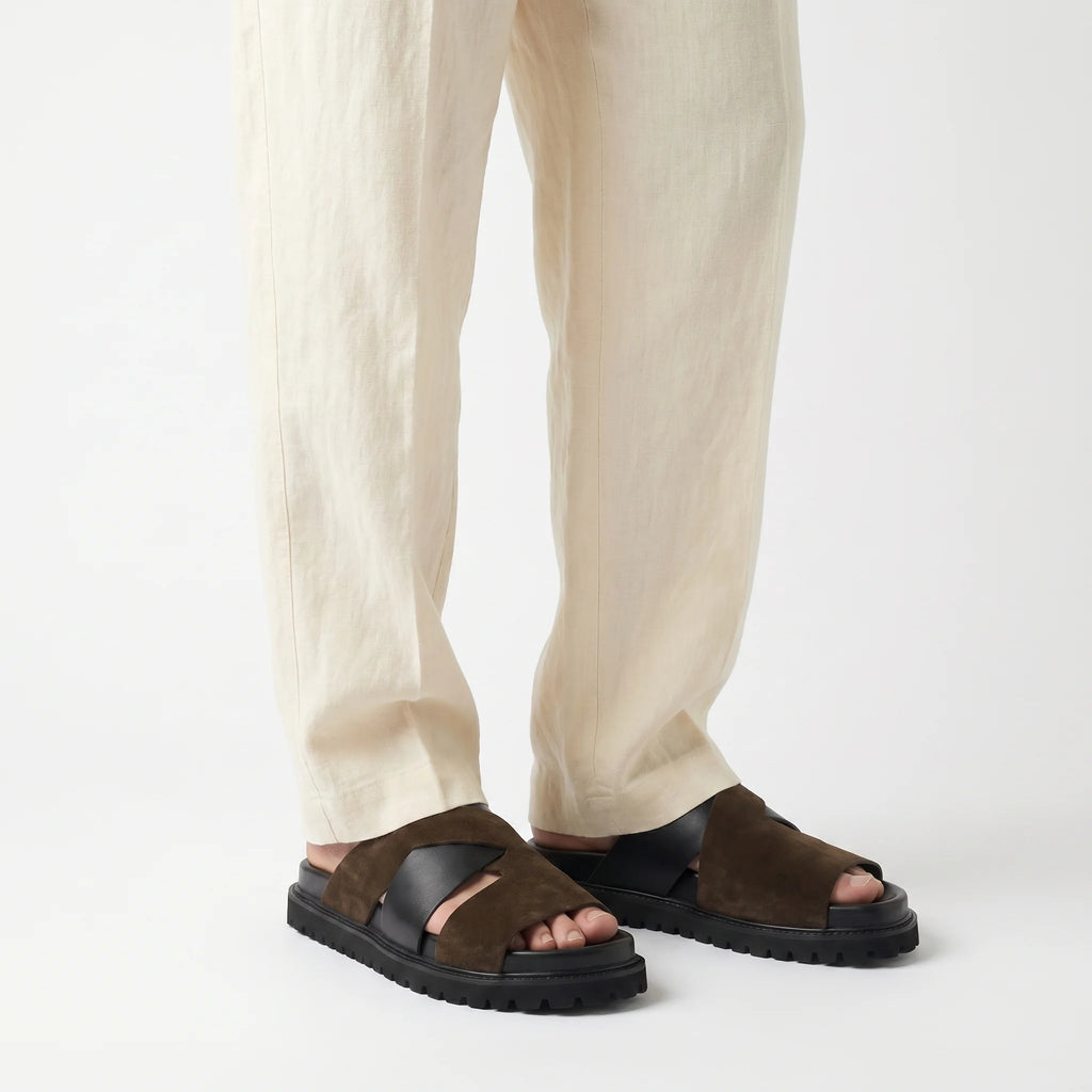 Marbella Cross-Strap Sandal - Coffee and Black