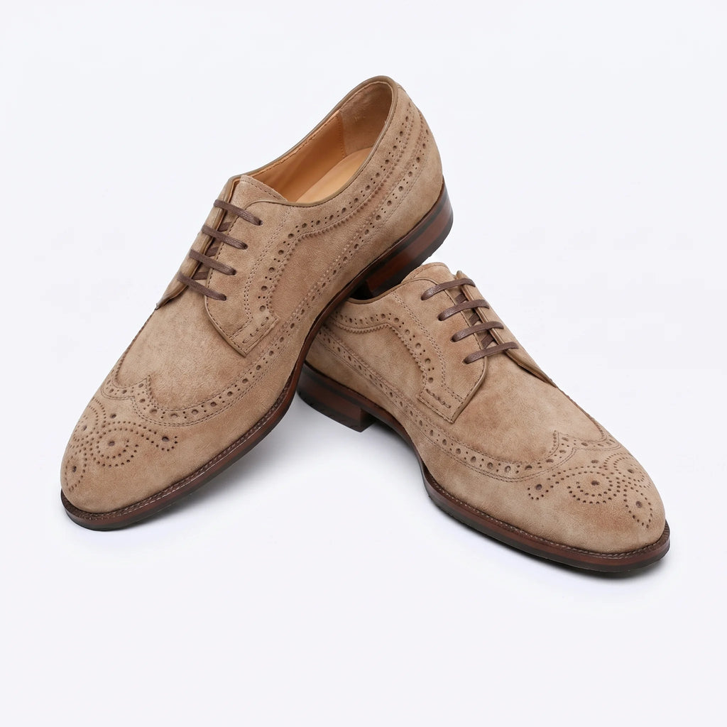 Velour Derby Brogue - Beige