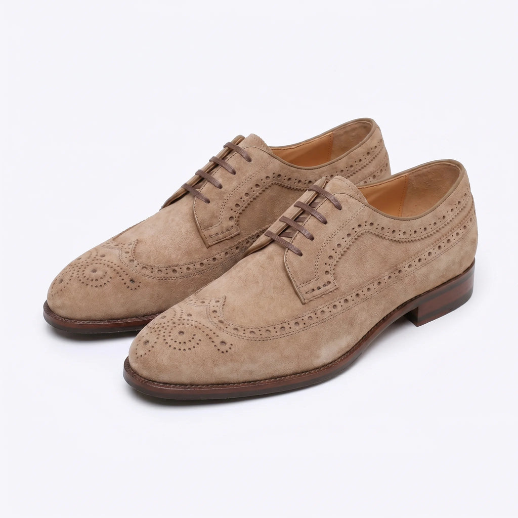 Velour Derby Brogue - Beige