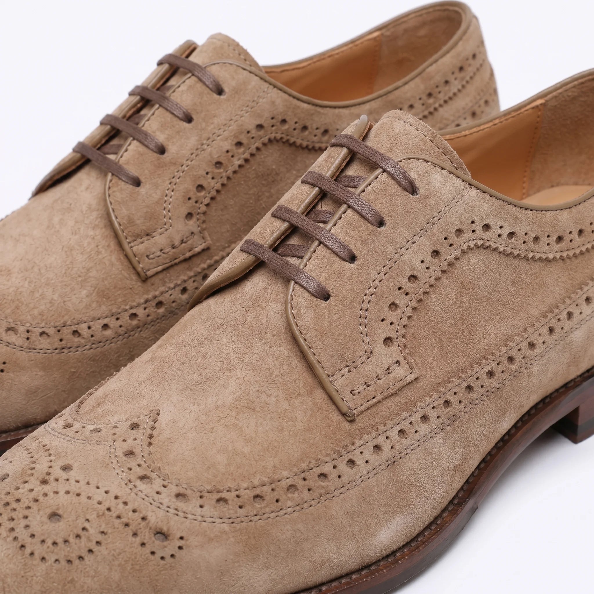 Velour Derby Brogue - Beige