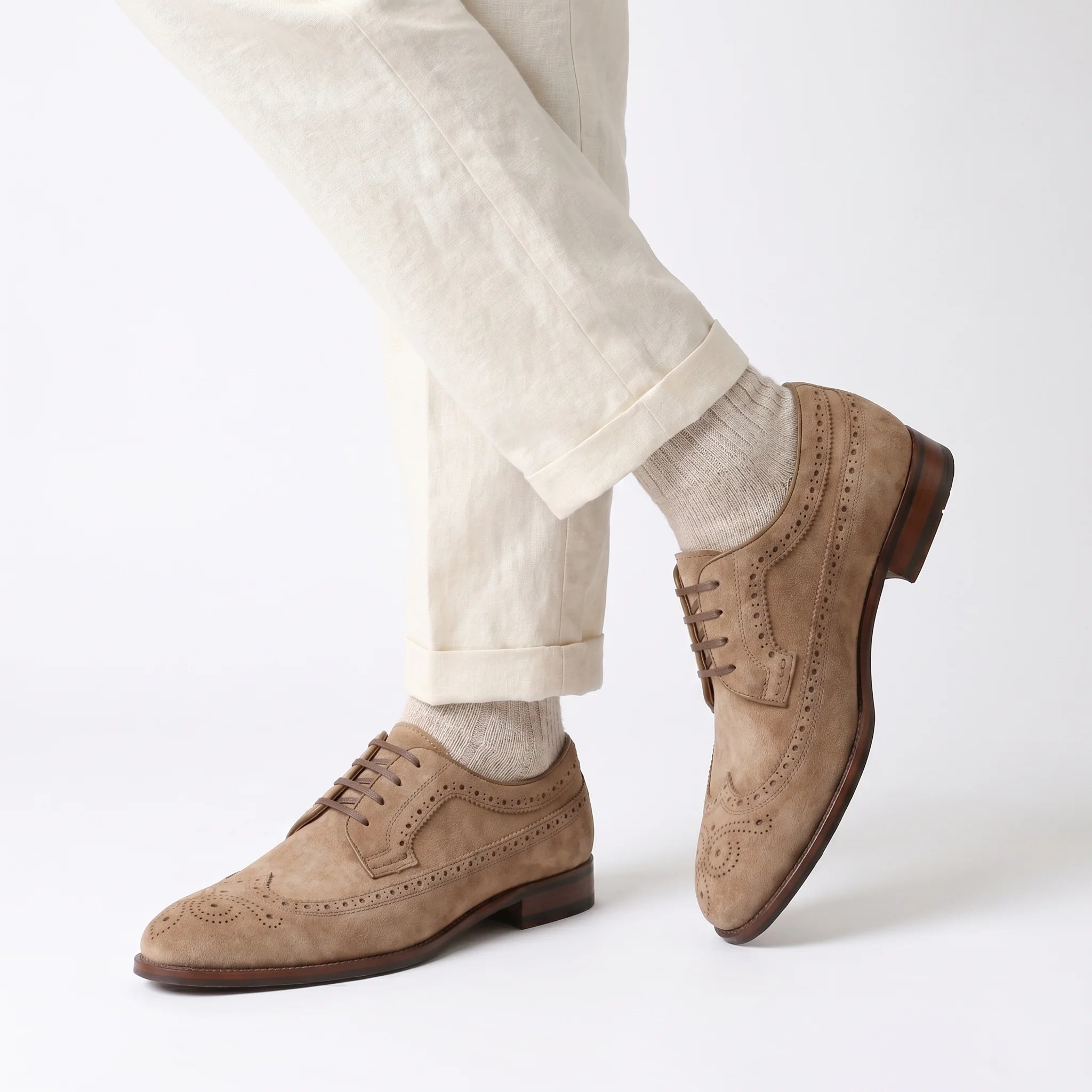 Velour Derby Brogue - Beige