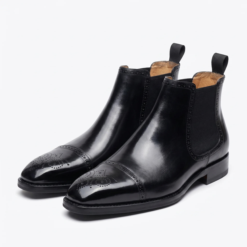 Lorvain Chelsea Brogue Cap-Toe Boot - Black