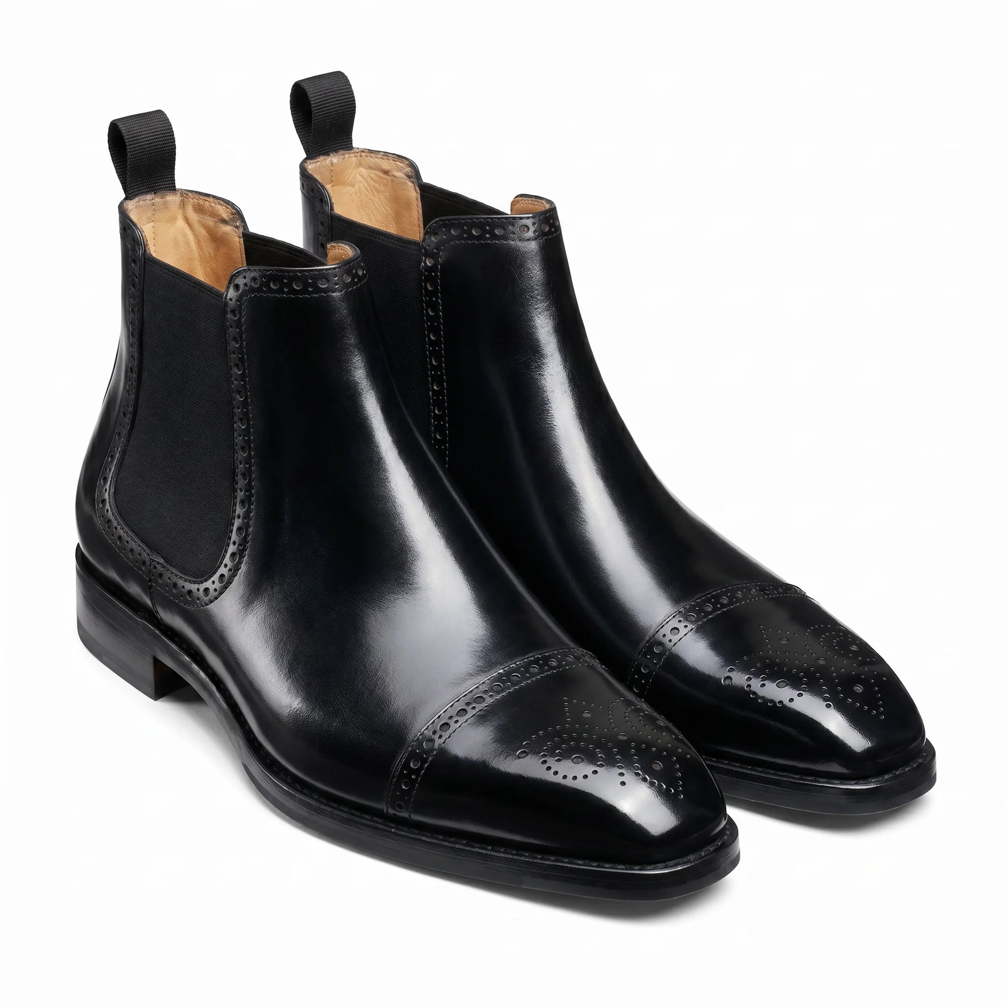 Lorvain Chelsea Brogue Cap-Toe Boot - Black